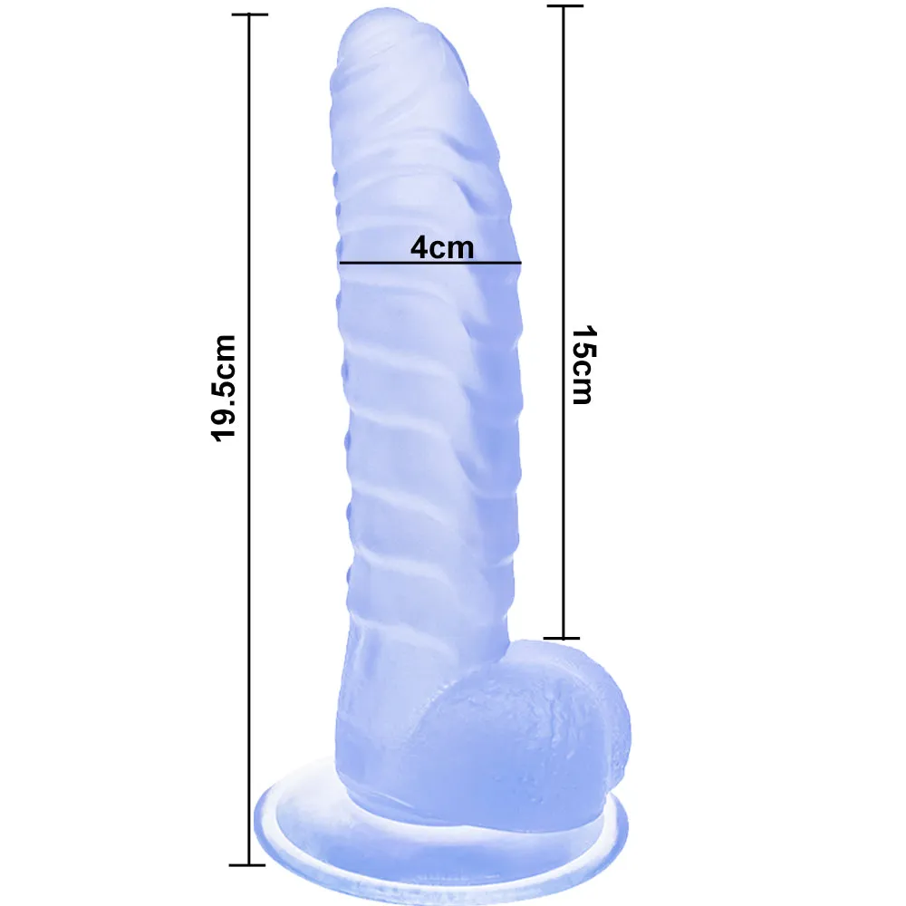Bebuzzed Dino 8 Ribbed Dildo with Balls Suction Cup Blue