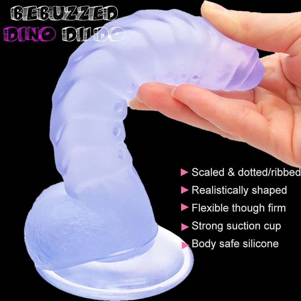 Bebuzzed Dino 8 Ribbed Dildo with Balls Suction Cup Blue