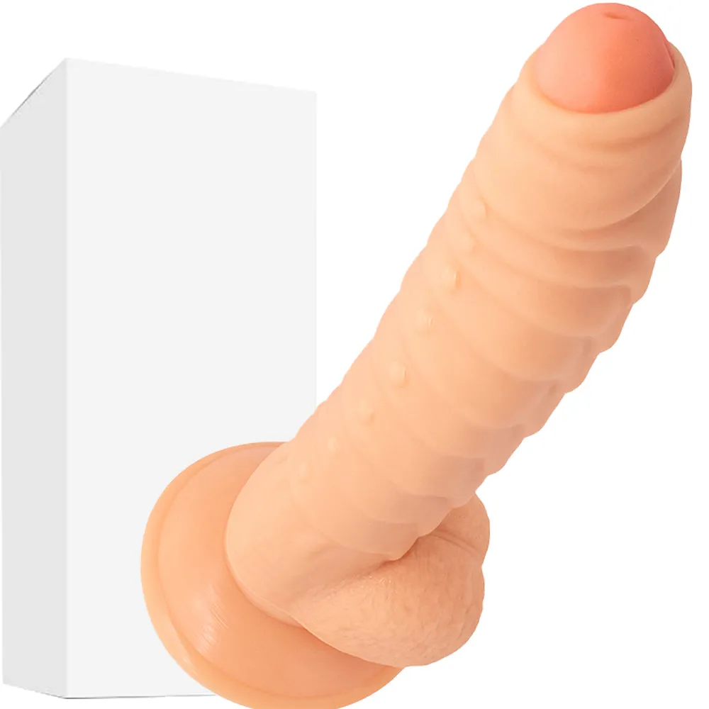 Bebuzzed Dino 8 Ribbed Dildo with Balls Suction Cup Flesh