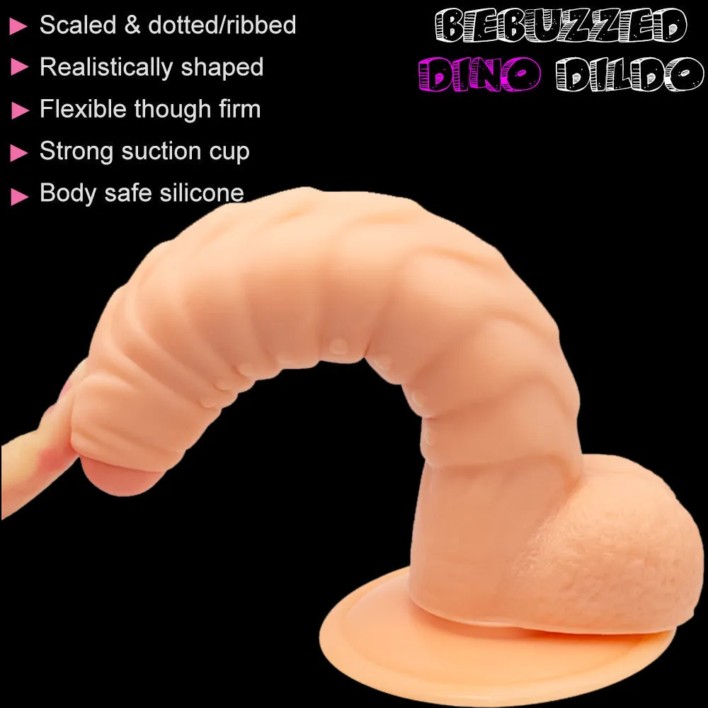 Bebuzzed Dino 8 Ribbed Dildo with Balls Suction Cup Flesh