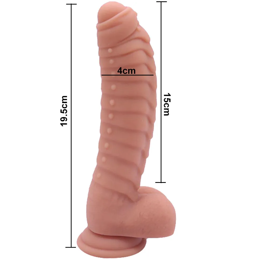 Bebuzzed Dino 8 Ribbed Dildo with Balls Suction Cup Flesh