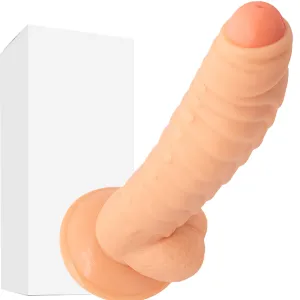 Bebuzzed Dino 8 Ribbed Dildo with Balls Suction Cup Flesh