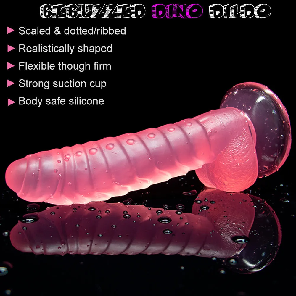 Bebuzzed Dino 8 Ribbed Dildo with Balls Suction Cup Pink