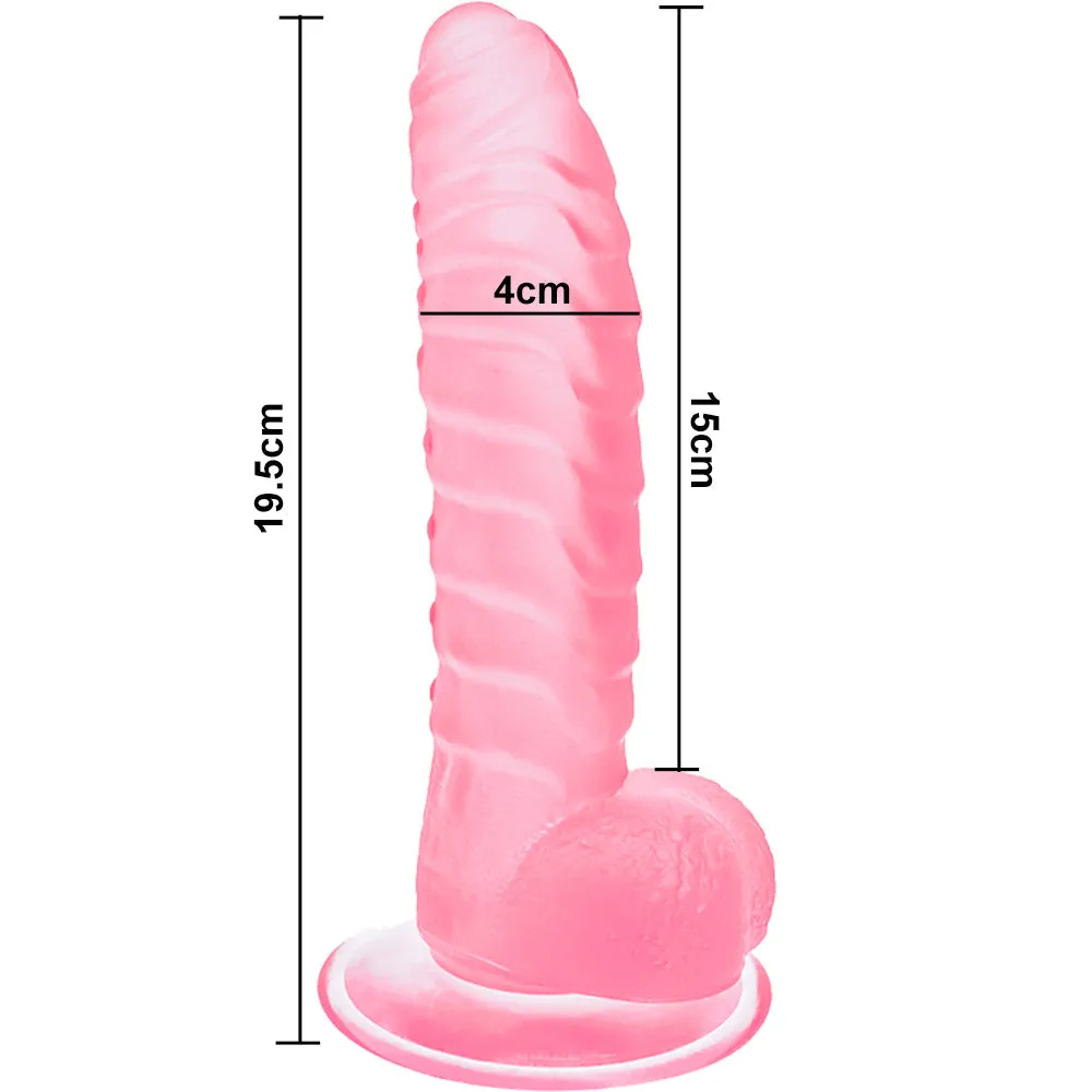Bebuzzed Dino 8 Ribbed Dildo with Balls Suction Cup Pink