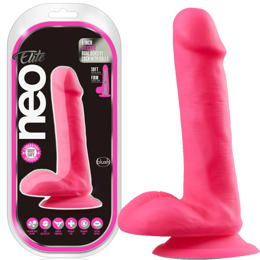 Blush Neo Elite 6 Silicone Dual Density Cock Balls Dildo Neon Dong Sex Toy