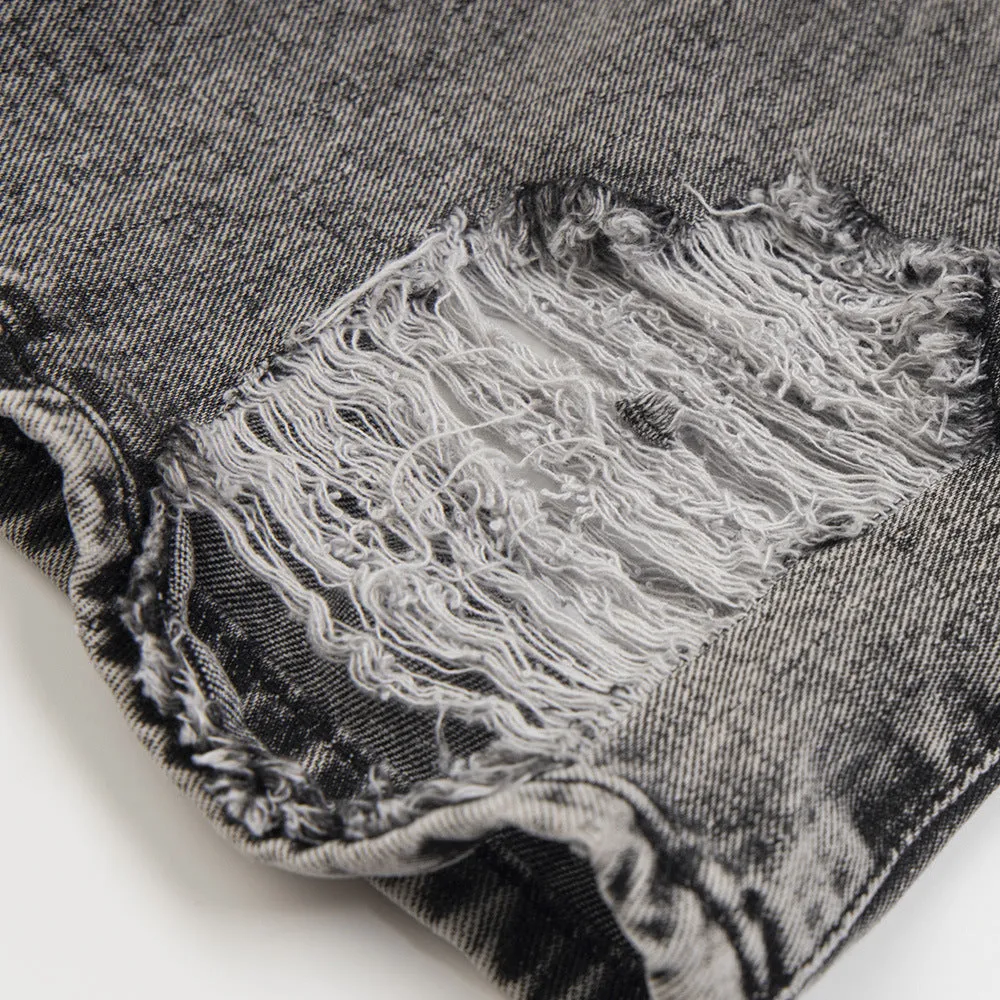 Heavy Industry Distressed Washed Jeans Male Irregular
