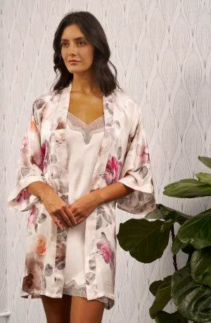 Silk Short Kimono Summer Blossoms